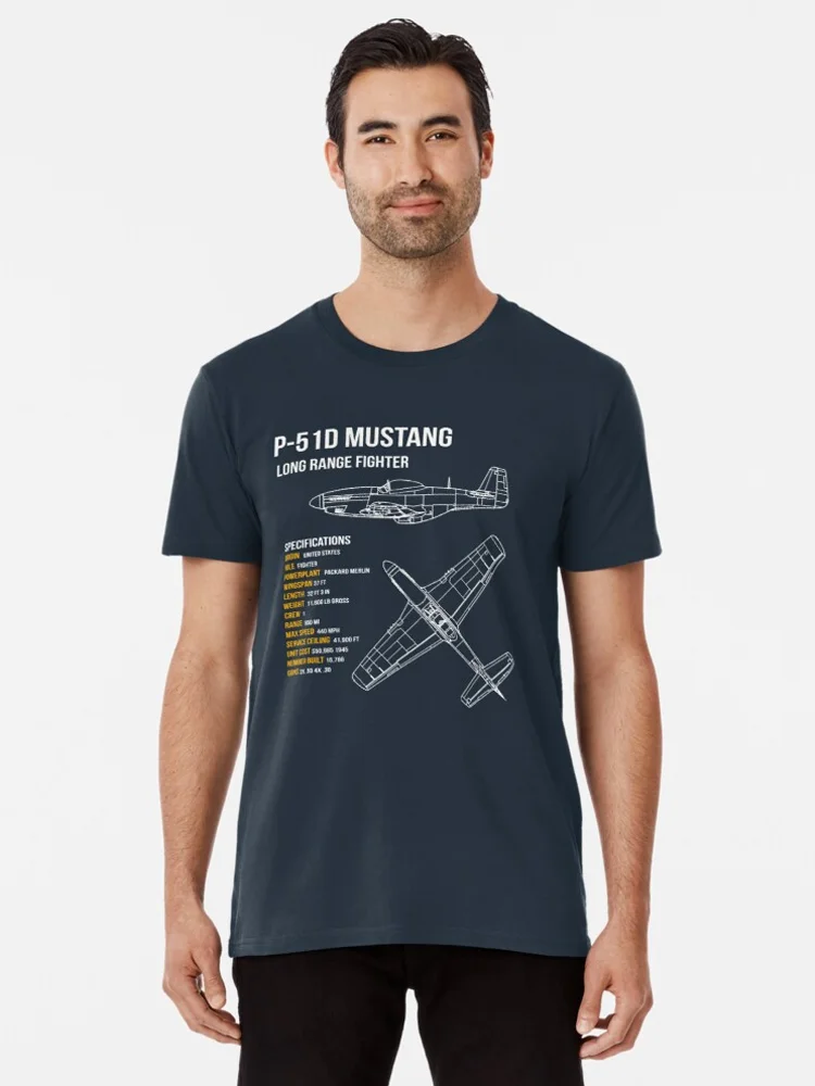 WWII US Air Force P-51D Mustang Long Range Fighter T Shirt Mens 100% Cotton Short Sleeve O-Neck Casual T-shirt New Size S-3XL