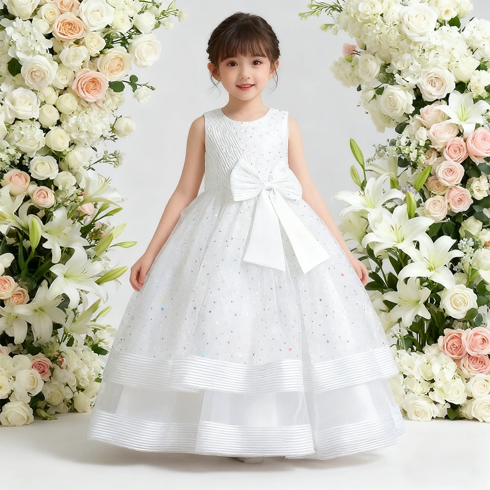 

White Dress For Girls Elegant Birthday Dress Teen GIrl Baptismal Wedding Dress First Communion Costume Children's Princess Dress