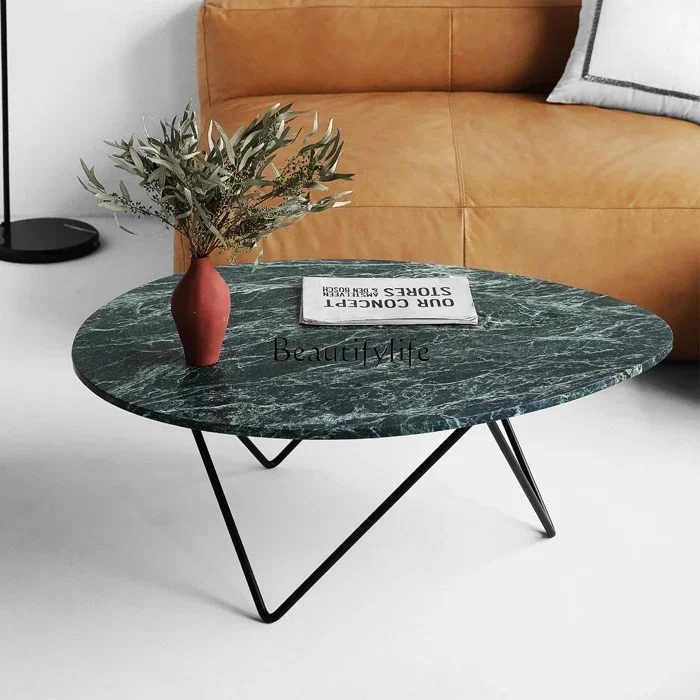 

02 Light Luxury Natural Marble Coffee Table Oval Simple Creative Tea Table Irregular Shape