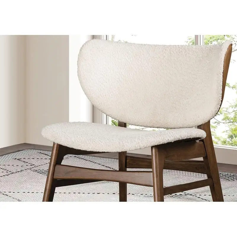 Mid-Century Wingback Accent Chair, Walnut Frame, Beige Upholstery