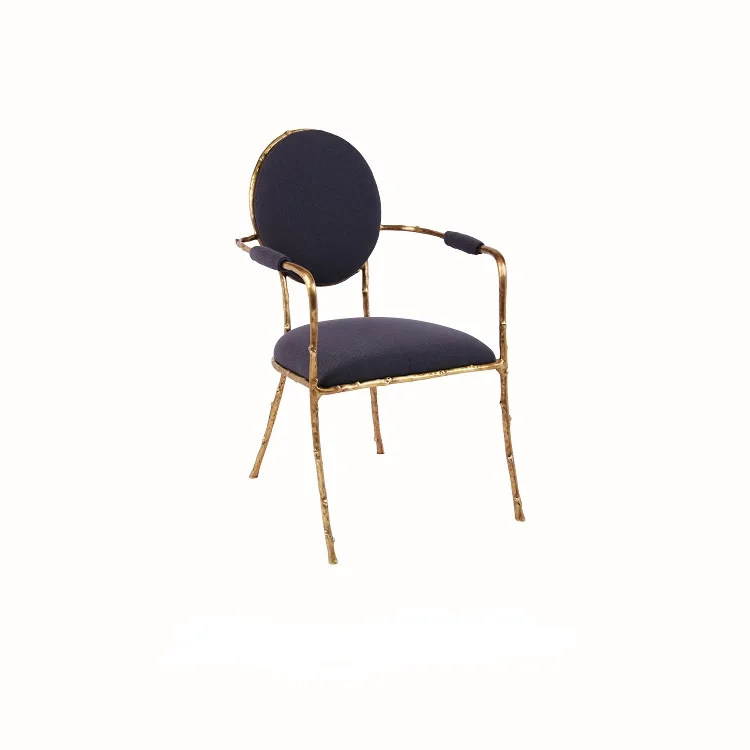 

Light Luxury Copper Art Dining Chair European Style Wooden Frame Brass Dressing Chair