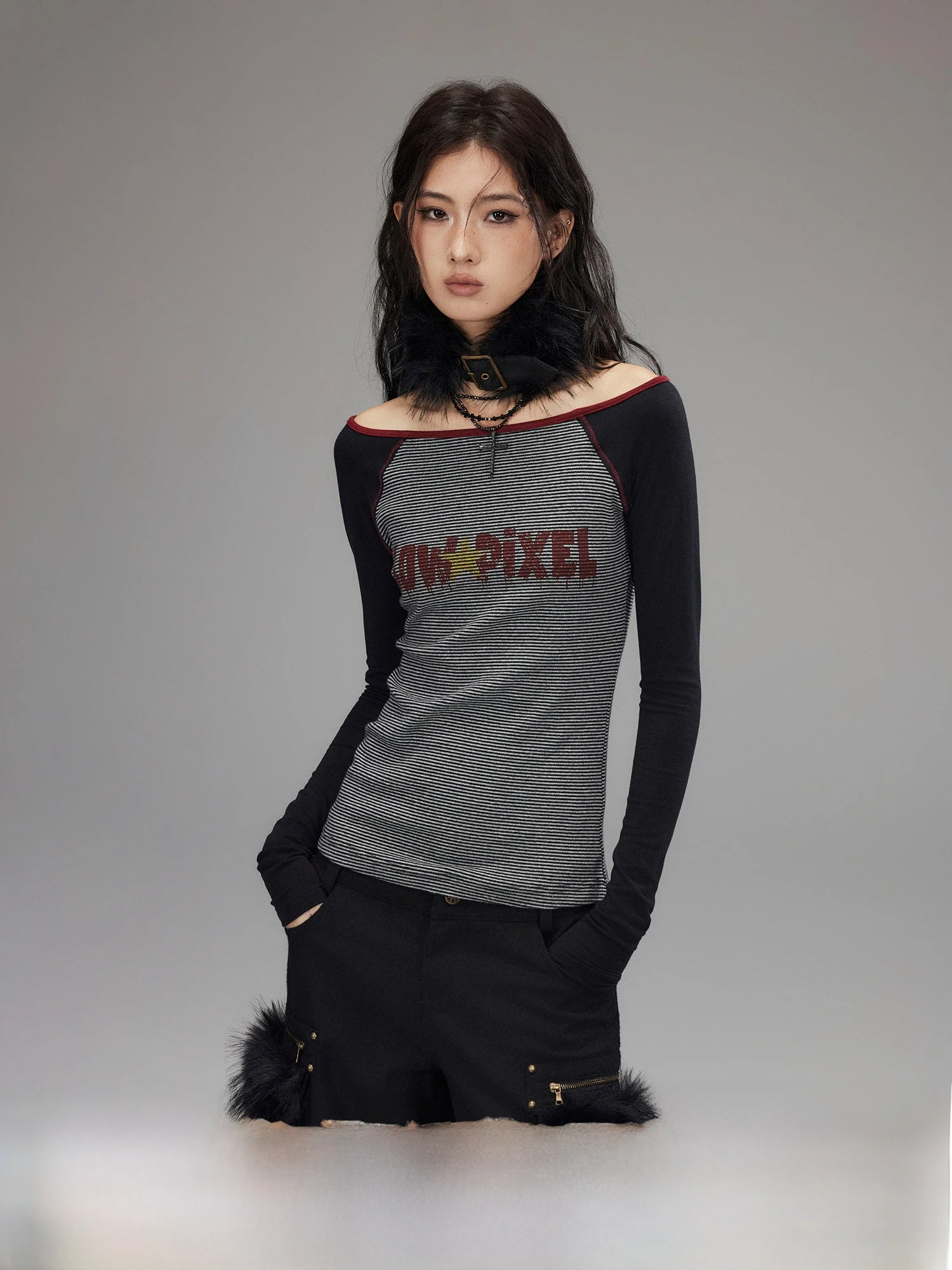 

Женский топ с низким вырезом, вязаный, с длинным рукавом, на одно плечо, с принтом, облегающий, в стиле колор-блок, повседневный, из смесового хлопка, трикотаж