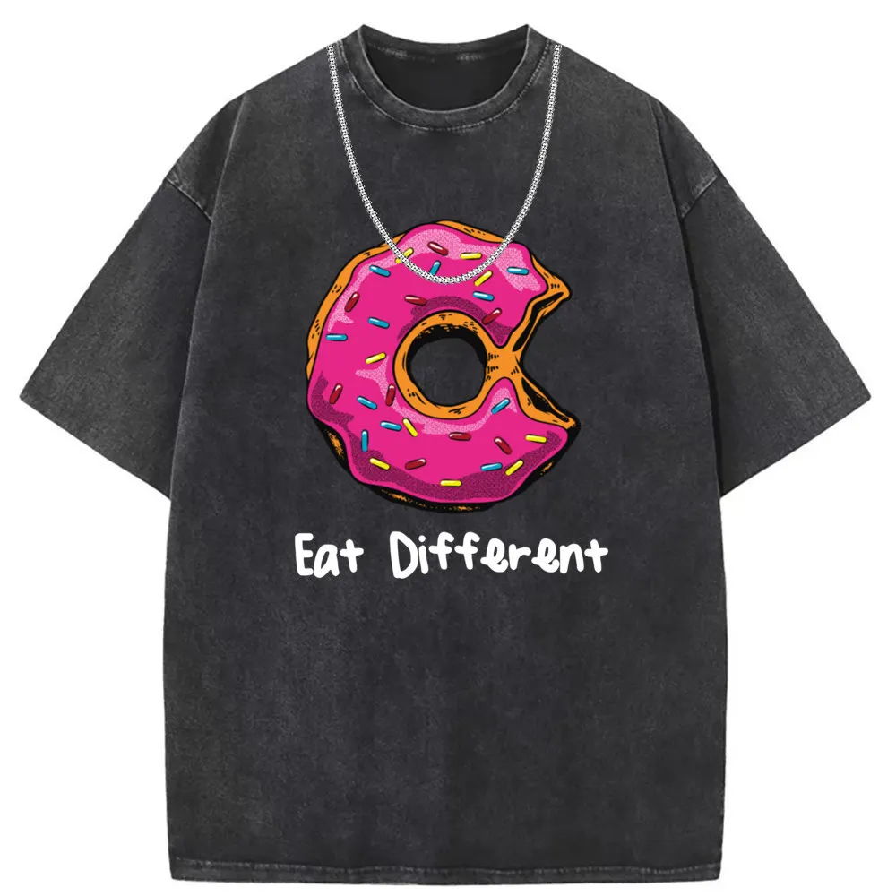 Eat Different Donut Man Women T-shirts Fashion Printed Long Sleeve Tee Shirt Adult Washed Cotton Retro Sweatshirts Clothing