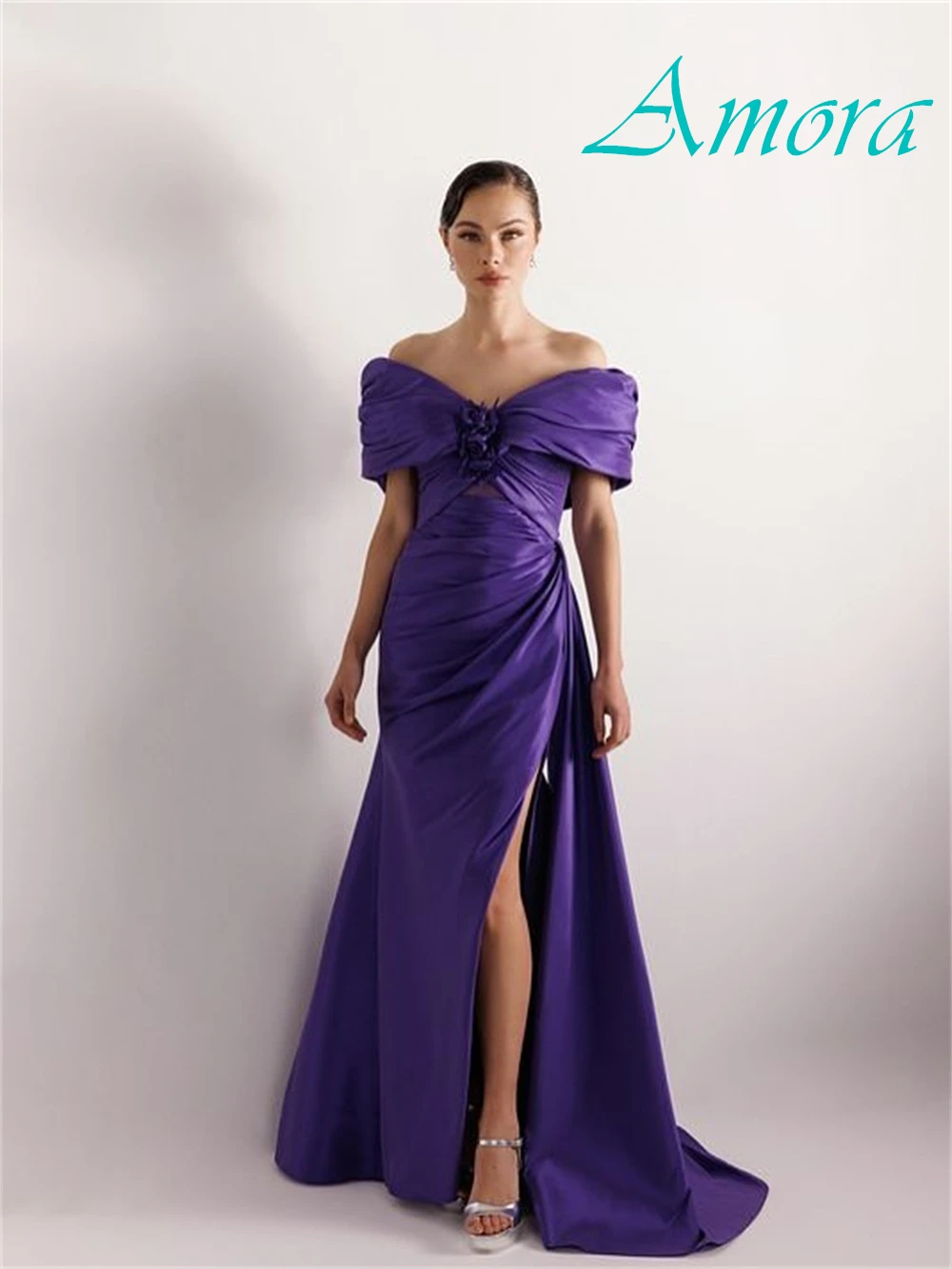 Сексуальное атласное вечернее платье с v-образным вырезом по индивидуальному заказу, простые платья для выпускного вечера с открытыми плечами, изысканные цветы, платья для особых случаев