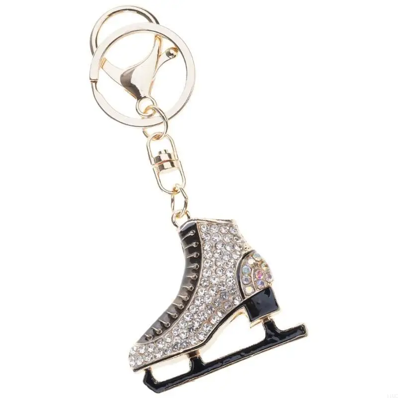 Athletic Rhinestones Keychain Premium Alloy Keyring Decorative Ice Skate Charm Secure Fastener For Sports Fan