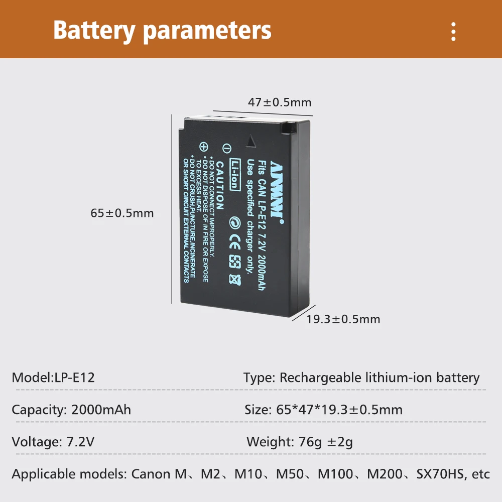 AJNWNM 100% Original LP-E12 LP E12 LPE12 Li-ion Battery+LCD USB Dual Charger for Canon EOS M50, EOS M100,100D Kiss X7 Rebel SL1