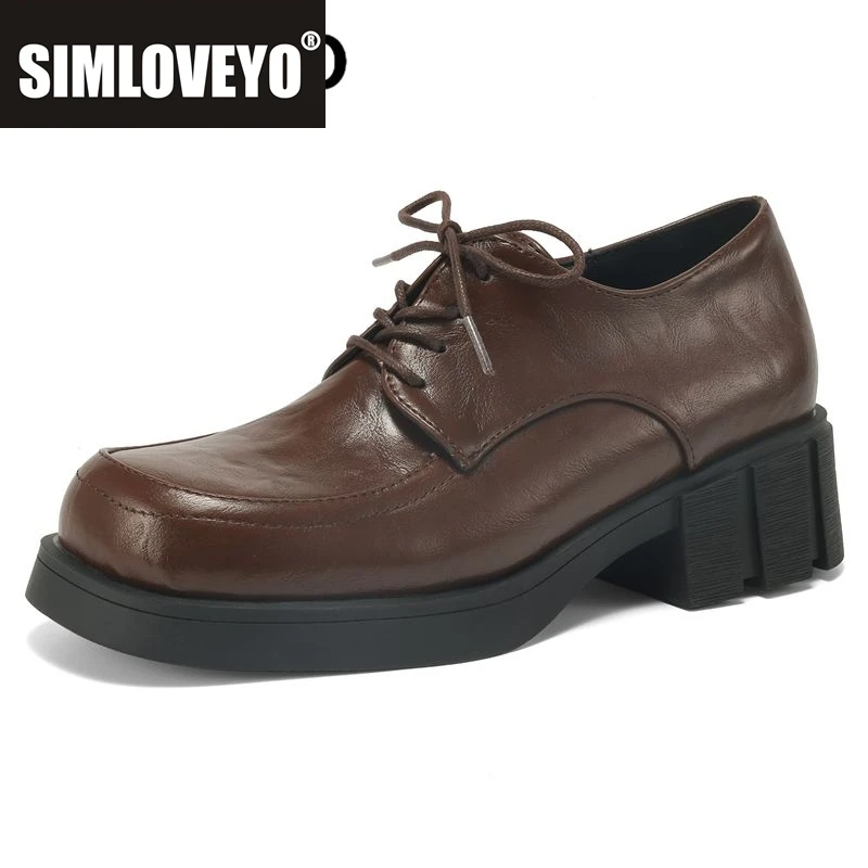 

SIMLOVEYO Luxury 2025 Female Pumps Round Toe Block Heels Lace Up Shallow Large Size 41 42 43 Vintage Leisure Daily Women Shoes