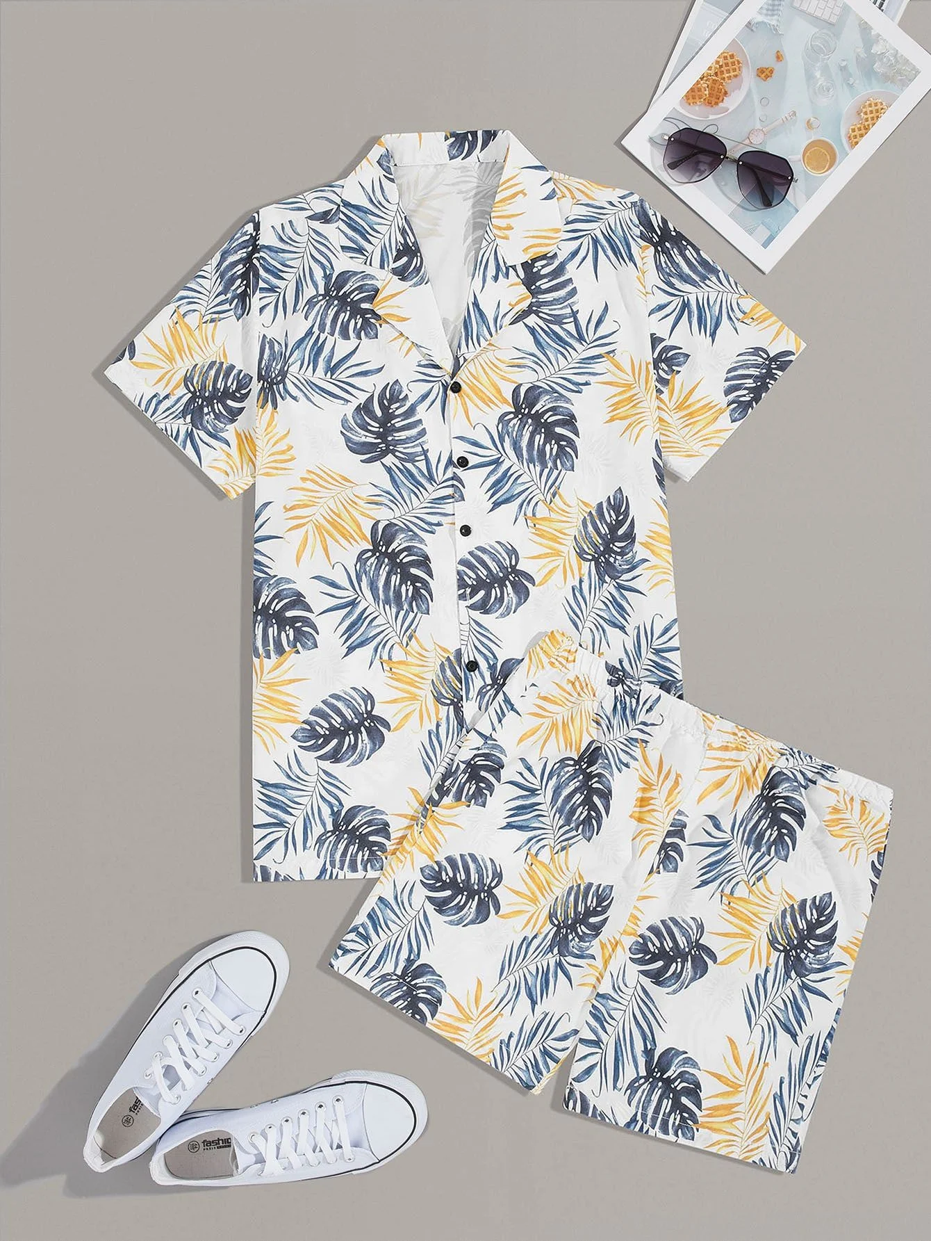 Tropical Plant Flower 3D Print Men's And Women's Summer Short Sleeve Shirt Set Fashion Lapel Button Shorts Men's Clothing Sets 