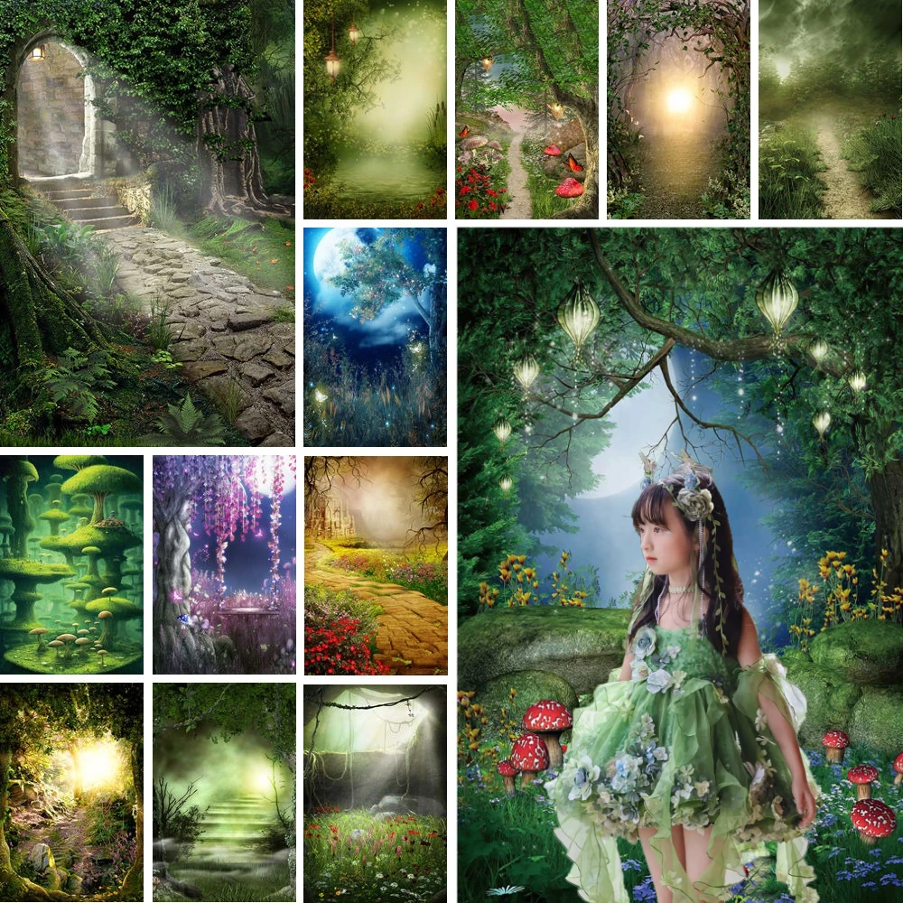 

MOON.QG Fairy Tale Land Birthday Backdrop Photography Enchanted Forest Vintage Photocall Background Child Studio Accessories