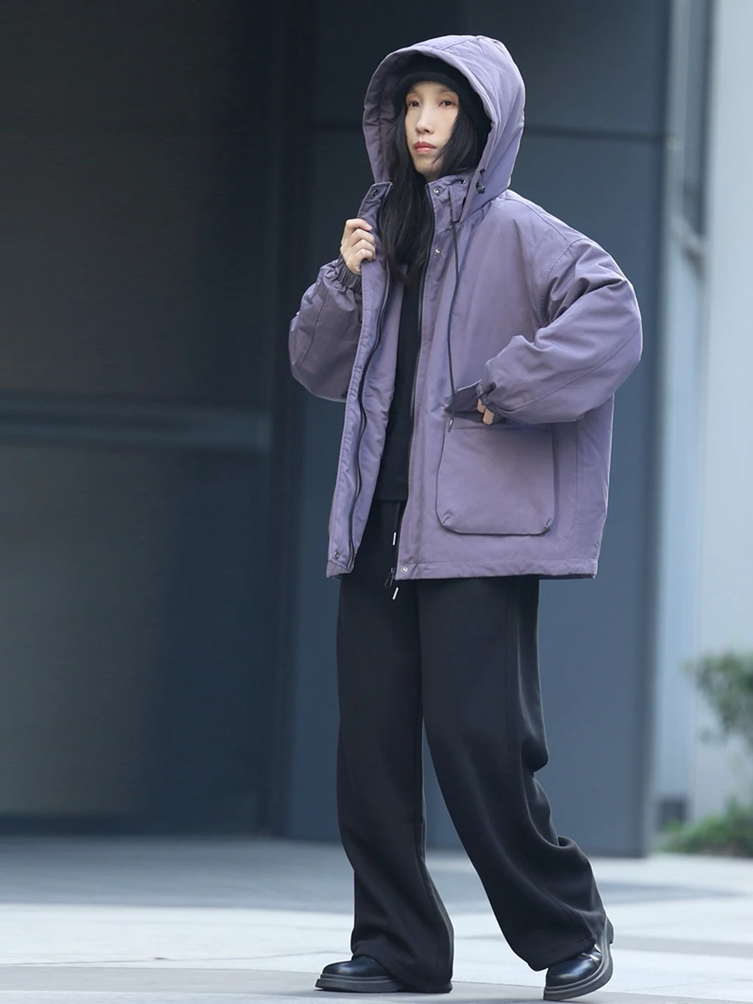 

Purple Winter down Jaet Women's ort Casual Loose Fitted Du down Coat Warm Zipper Closure Pure Color Spor Outerwear