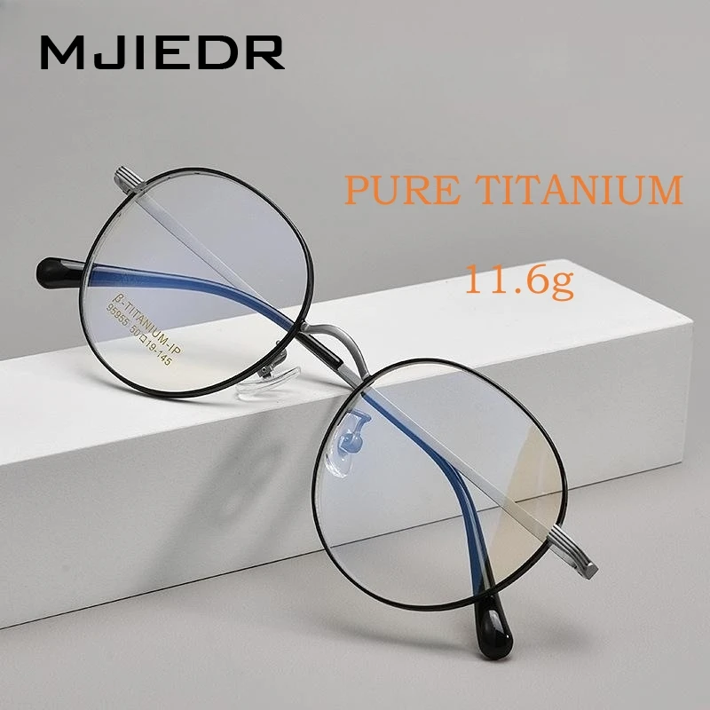 

MJIEDR Ultra-light Fashion High-quality Prescription Eyewear Small Face Retro Round Pure Titanium Optical Glasses Frame Women