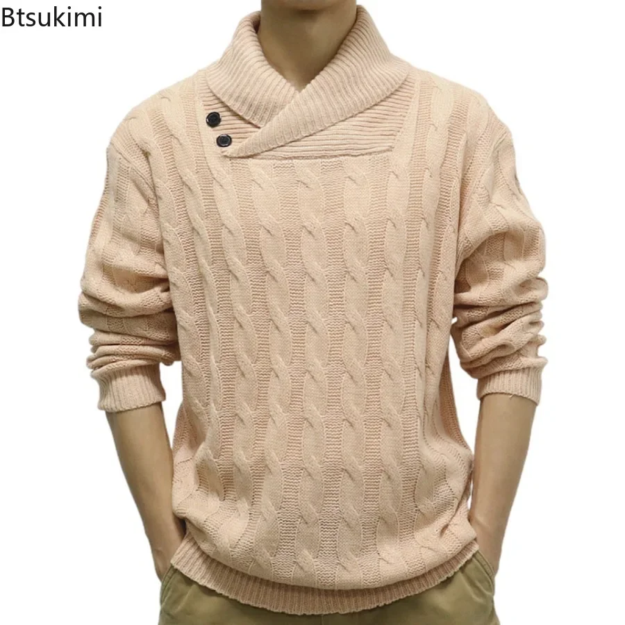 New2024 Men's Casual Knitted Sweater Jackets Autumn Winter Thicken Twist Tops Sweater V-neck Youth Solid Knit Pullovers Sweater