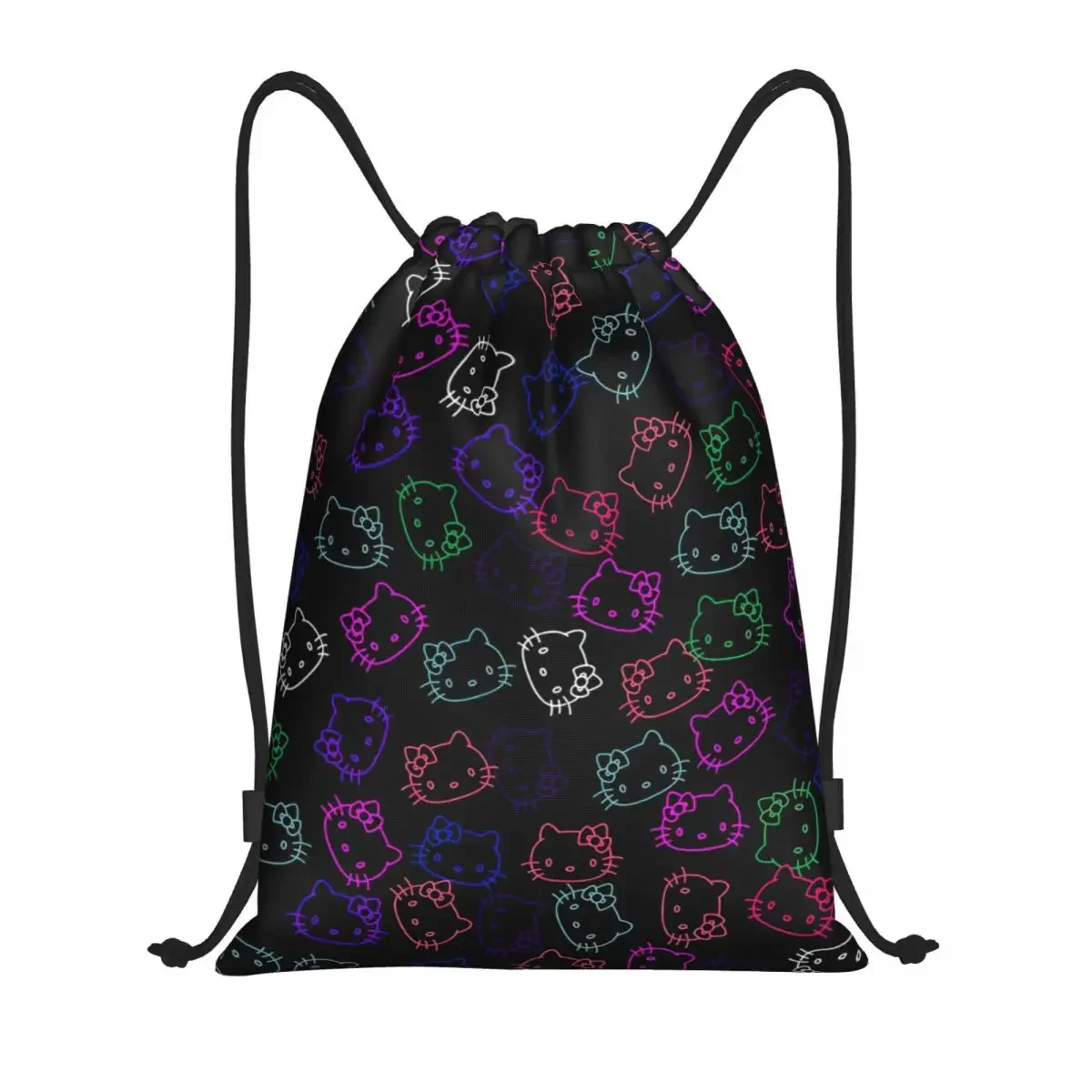 Custom Black Hello Kitty Cat borsa con coulisse donna uomo palestra portatile sport Sackpack Cute Kitten Shopping Storage zaini