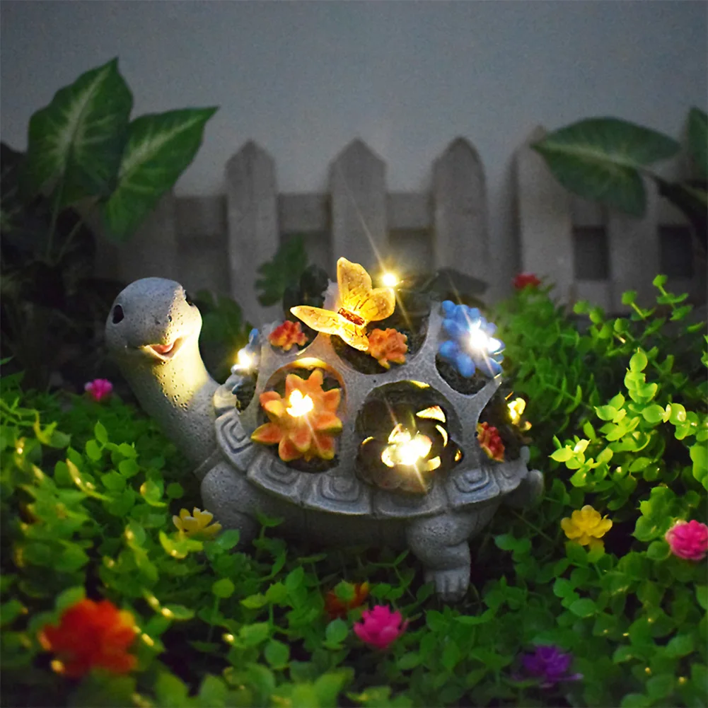 Solar Outdoor Statues Turtle with LED Lights Garden Turtle Statue with Succulent Flowers Garden Lawn Patio Balcony Yard Ornament