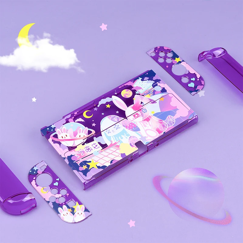 Purple Rabbit Hard PC Cover Back Protective Case for Nintendo Switch Oled NS Joy-Con Controller Crystal Housing Shell Protector