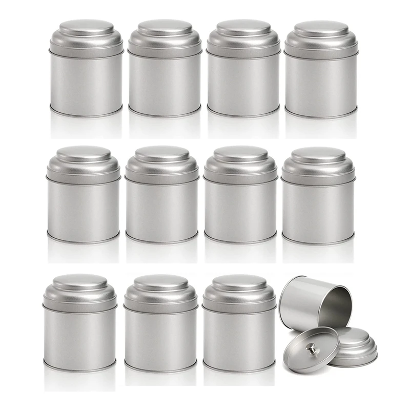 

New 12 Pcs Tea Tin Canister With Airtight Double Lid 8Oz Round Tin Can Box Small Kitchen Tea Canister Loose Leaf