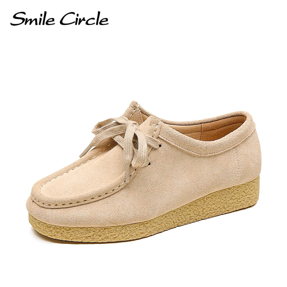 

Smile Circle Wallabee Suede Leather Flat Shoes Women Lace-up Derby Shoes Autumn Casual Oxfords