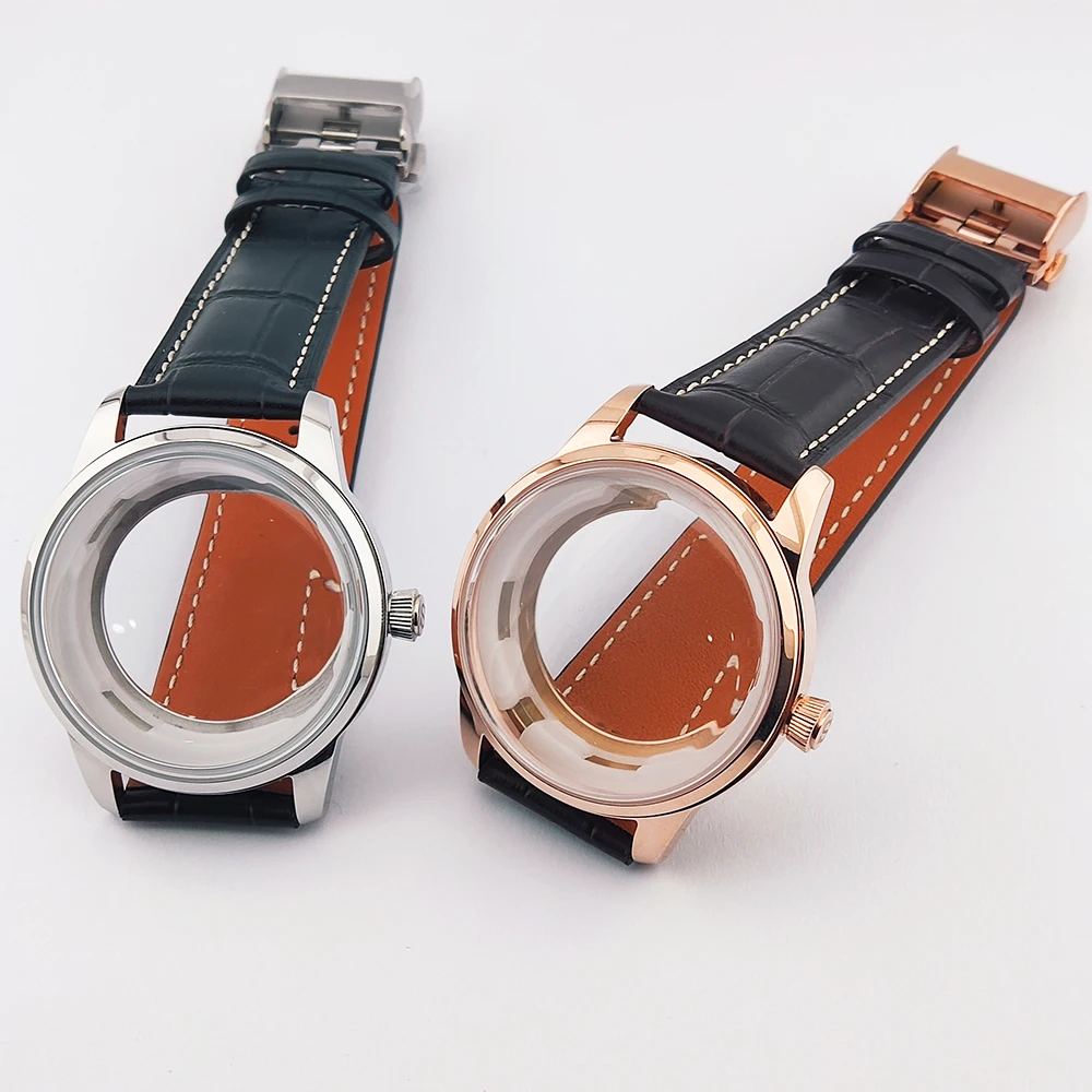 40mm Watch Case nh35 Case Arch Glass Cocktail Case Silver Rose Gold Steel Case for NH35 NH36 4R35A NH38 Movement fit 35mm Dial