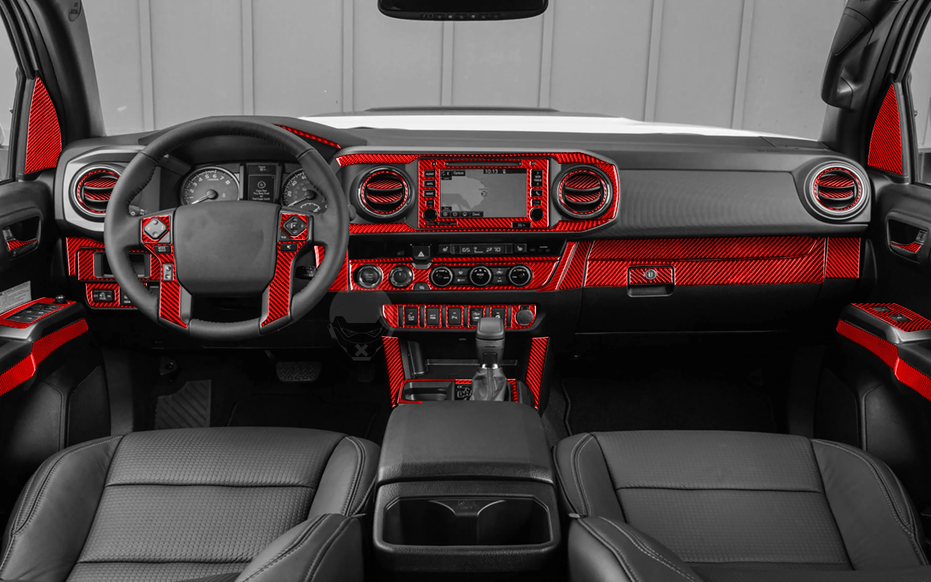 For Toyota Tacoma 2016-2020 Red Carbon Fiber Navigation Radio Shift Lift Panel Cover Car inside Accessories decorative Sticker