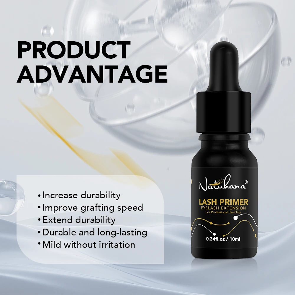 Natuhana premium extensões de cílios cola primer 10ml agente de fixação de longa duração para aplicação profissional de cílios ferramenta de maquiagem