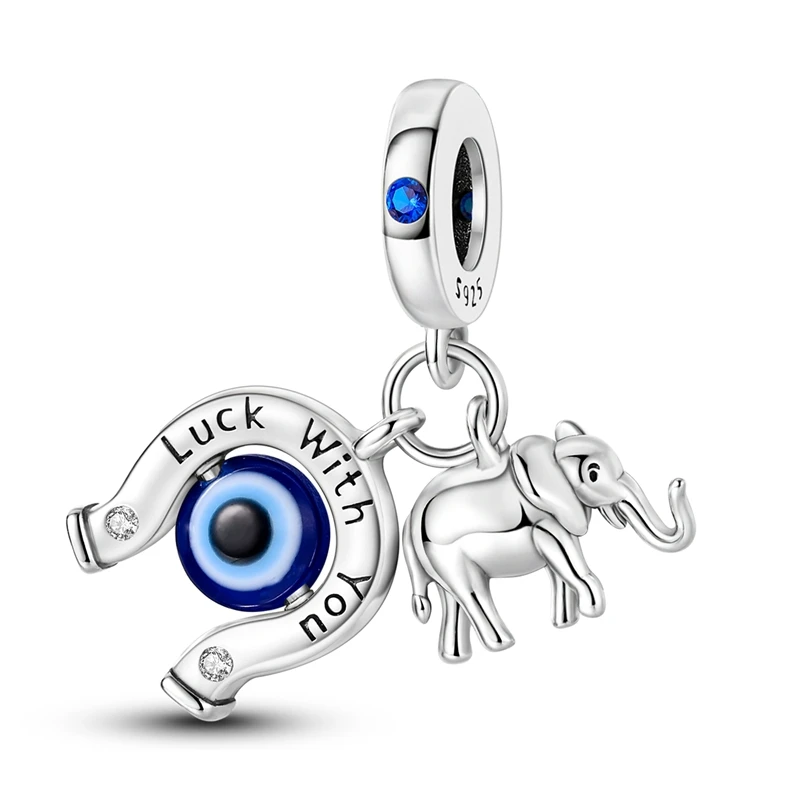 

Retro 925 Sterling Silver Elephant And Hoof Buckle Talisman With Blue Eyes Charm Fit Pandora Bracelet Women's Party Accessories