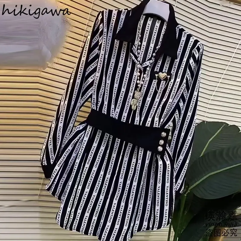 Fashion Women Shirts 2024 Blusas Mujer De Moda Long Sleeve Letter Striped Oversized Blouse Vintage Korean Blouses Tops Female