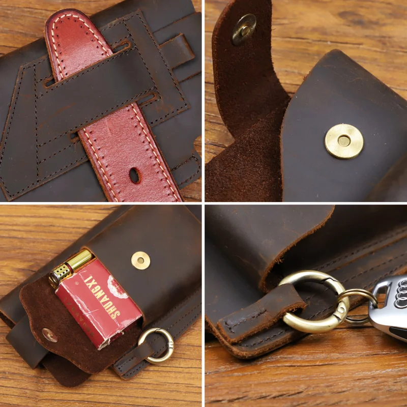 

Винтажная поясная сумка из натуральной кожи с креплением для телефона, мужская сумка-кобура на ремень, чехол-кошелек для телефона