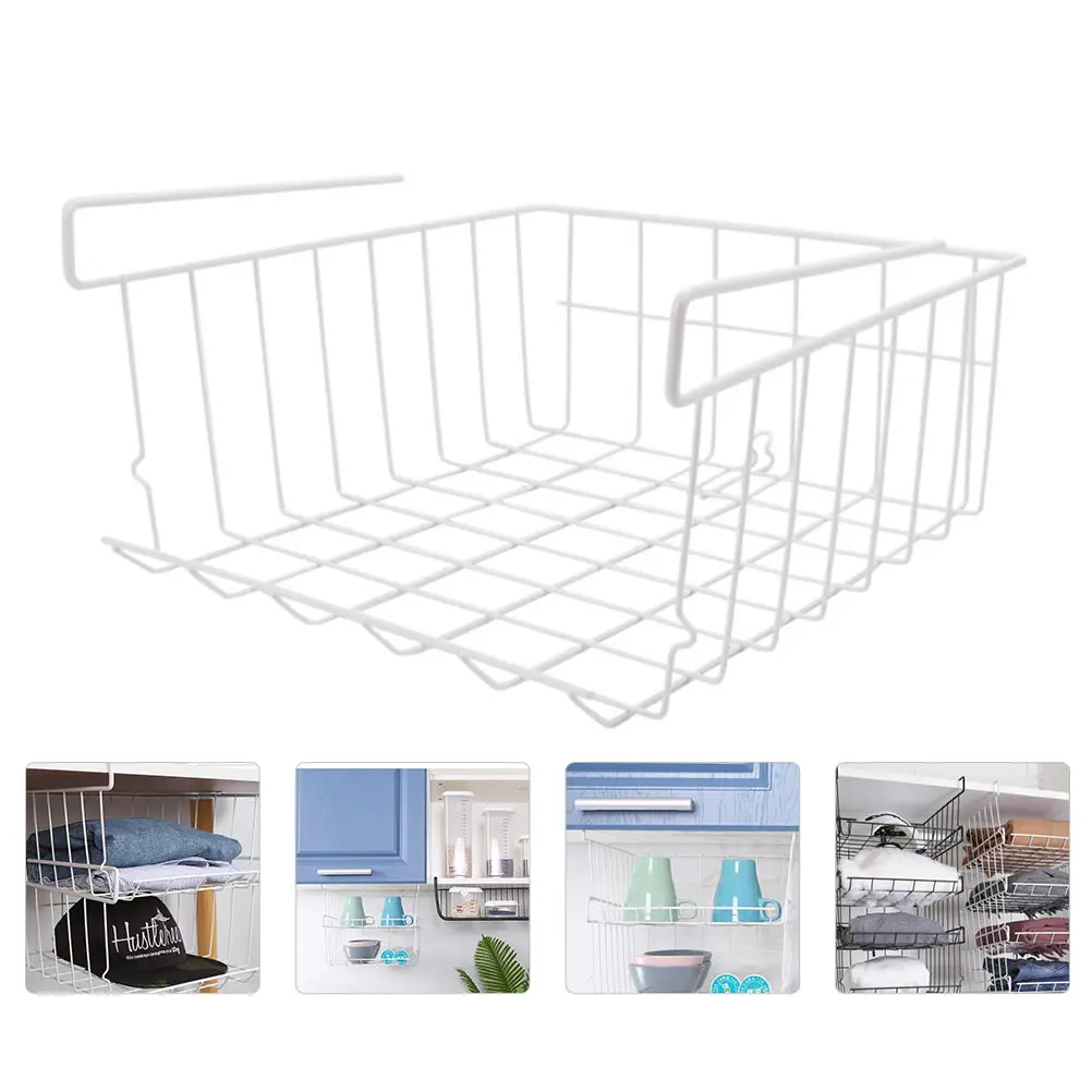 

Hanging Cabinet Basket Storage Rack Kitchen Organizer Iron Shelf Foldable Wall Mounted Heavy Duty For Bedroom Bathroom Kitchen