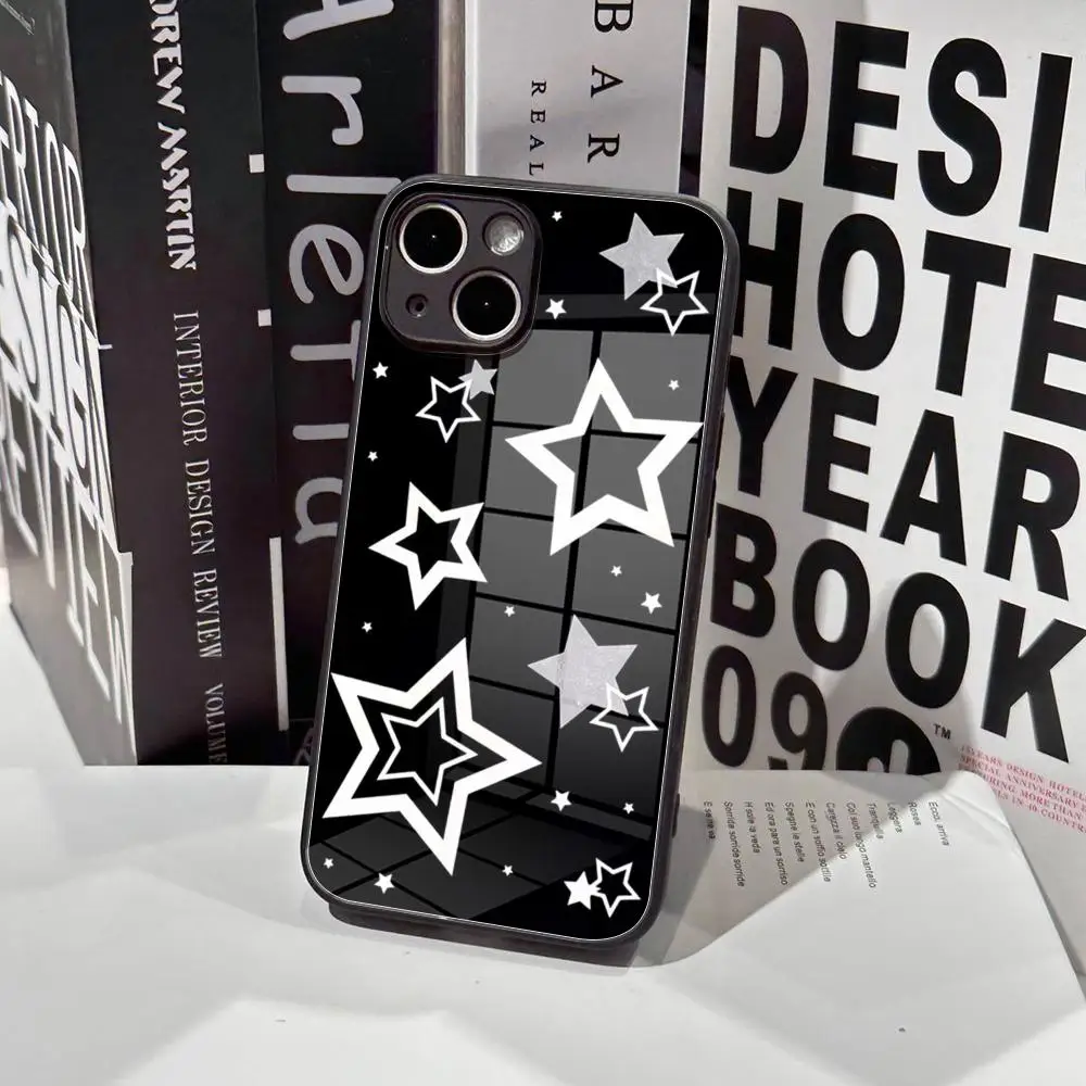 Punk Cool Five Pointed Star Phone Case Tempered Glass Shell FOR IPhone 15ProMAX 14 11 12 Pro 15Plus 13 Pro MAX XR XS MINI Cover