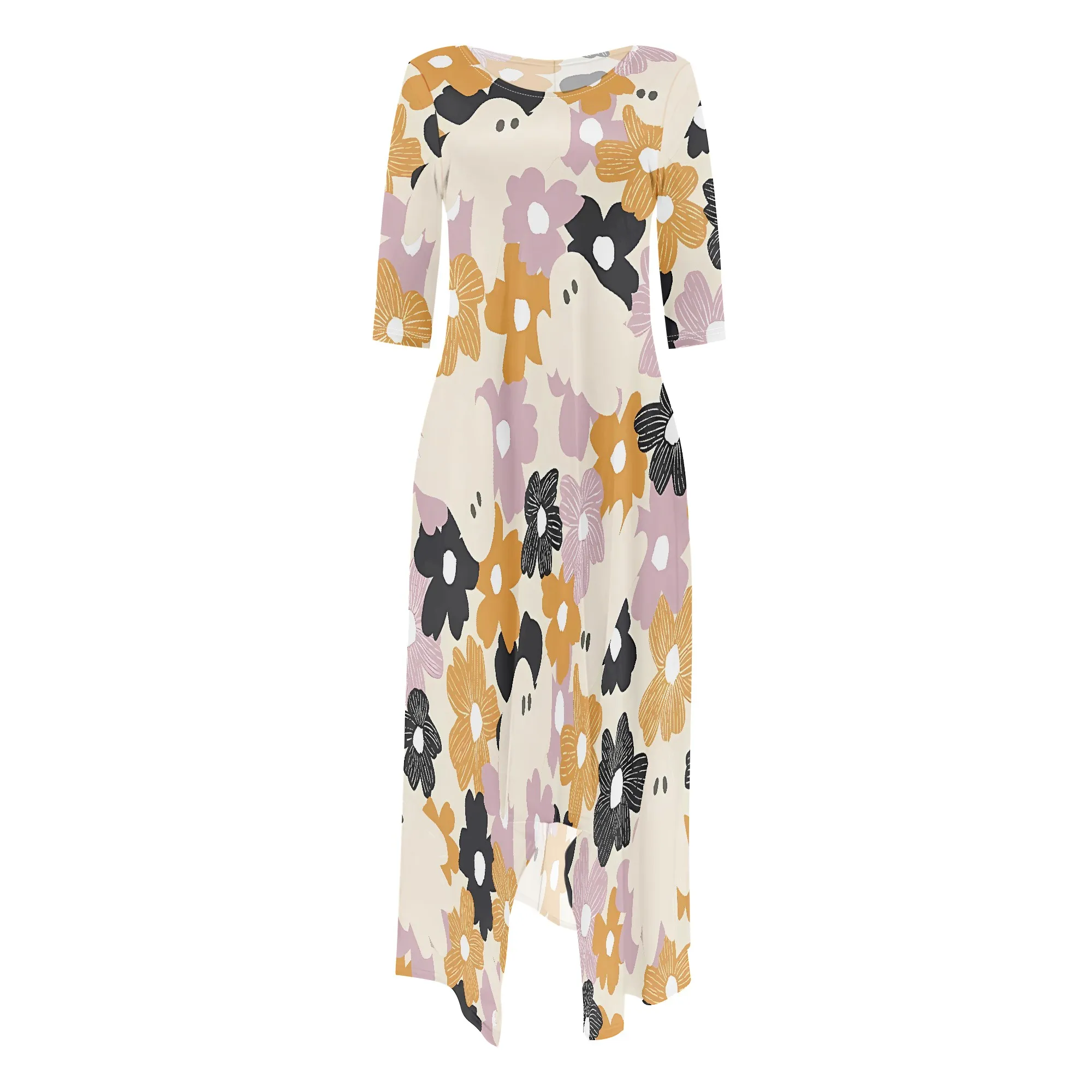 Nupusa Floral Print Dress for Women Standard Size Summer Casual Off - Shoulder Half Sleeve Maxi Dress
