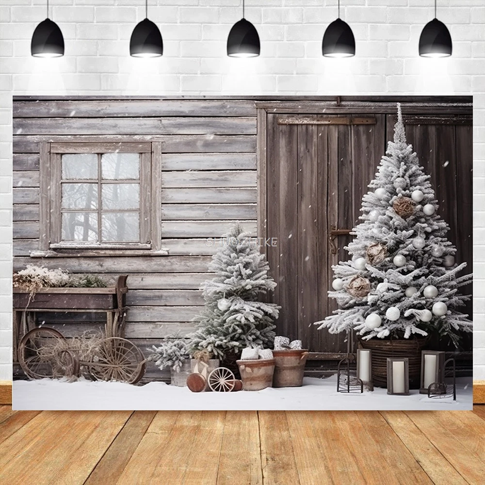 Christmas Day New Year Decoration Photography Backdrops Pinecones Snow Fireplace Xmas Tree Winter Holiday Party Background DT-17