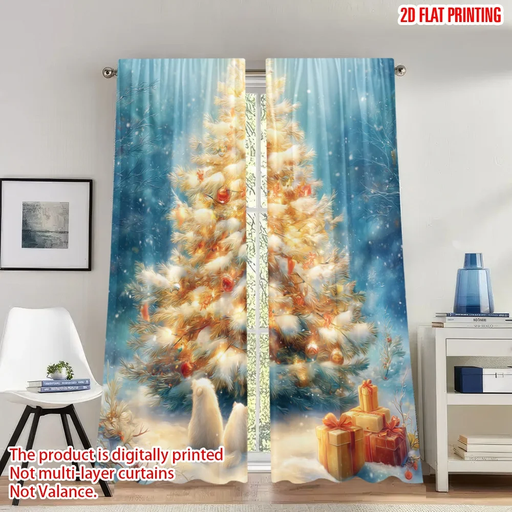

2pcs 2D flat printing Christmas Classic Hot Curtains Christmas puppies snow gift Digital Printed Polyester Drapes Festive