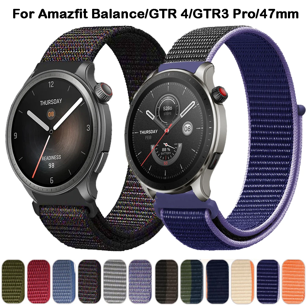 22mm Nylon Loop Strap for AMAZFIT BALANCE Bracelet For Amazfit GTR 4 / 3 Pro / 2 / 47mm / Bip 5 Smartwatch Replacement Wristband