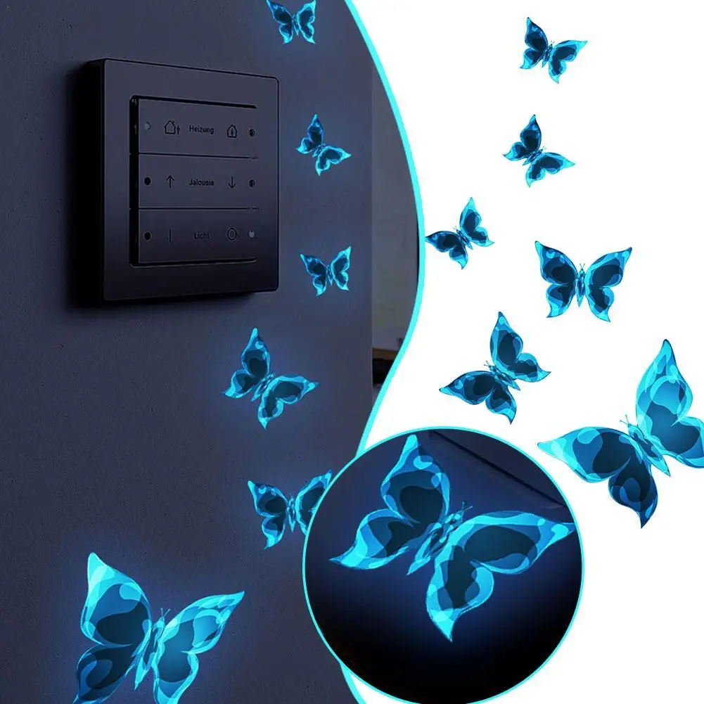 

6pcs Luminous Butterfly Design Decal Art Wall Stickers Room Magnetic Home Decor Kid Room Home Wall Sticker Self-adhesive