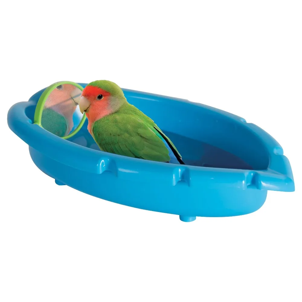 BPA Free Bird Bath Tub with Mirror Small Pet Bird Bathing Pool for Parakeets Cockatiel Budgie