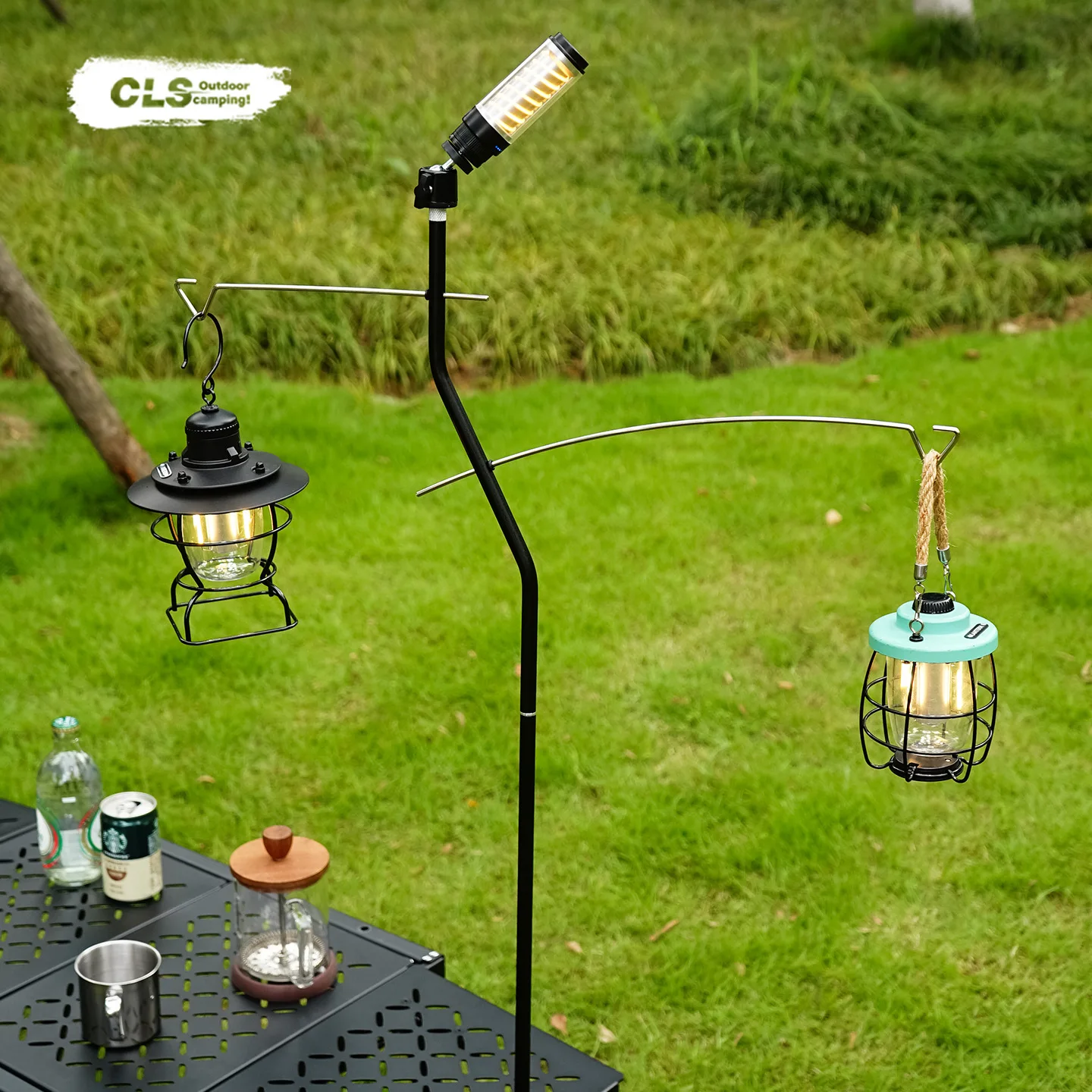 CLS New Double Hook Hanging Rack Outdoor Light Rack Camping Light Bracket Camping Lighting Fixture Camping Hanging Light Holder