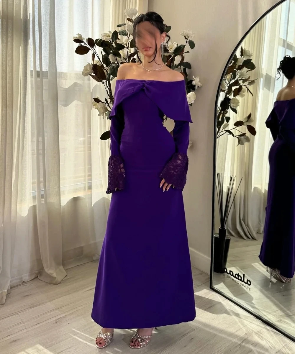 

Фиолетовое вечернее платье с длинными рукавами на заказ Вечерние платья Pastrol Унисекс Джерси Ретро Дубай Саудовская Аравия Пром по индивидуальному заказу