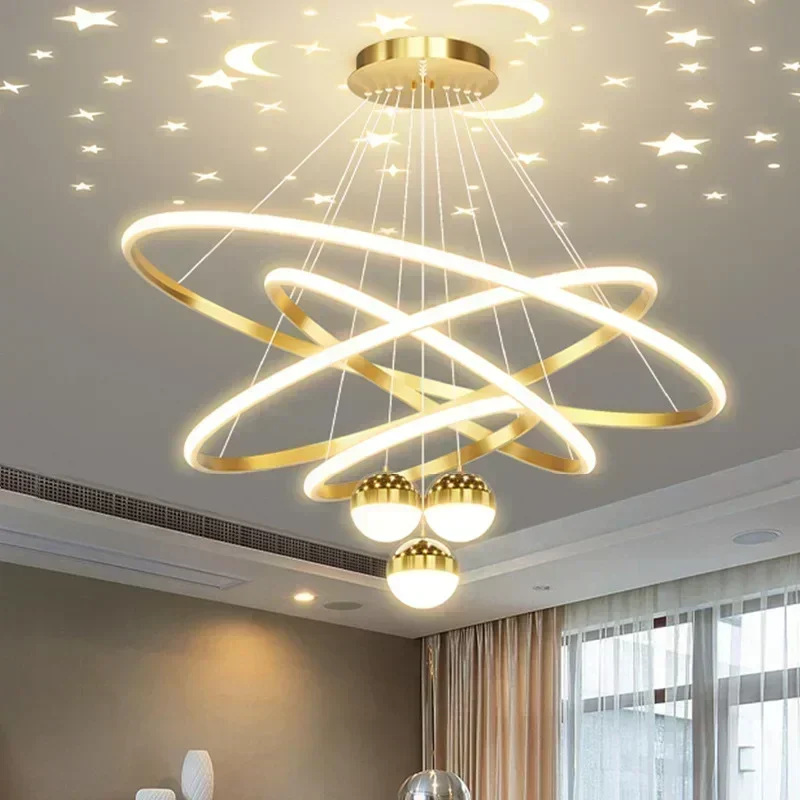 

LED modern pendant light Nordic fashion round light black gold living room bedroom study kitchen multi circle starry sky pendant