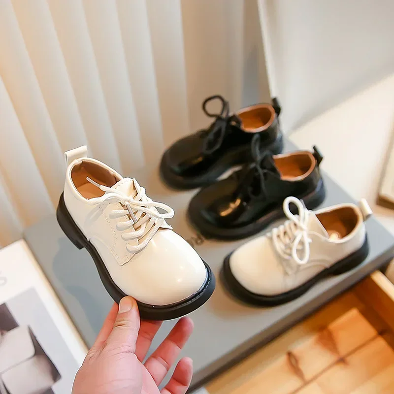 

2025 Spring Autumn Children Leather Shoes School Kids Oxfords Unisex Toddler Boys Black Dress Girls Wedding Lace-up Shoe