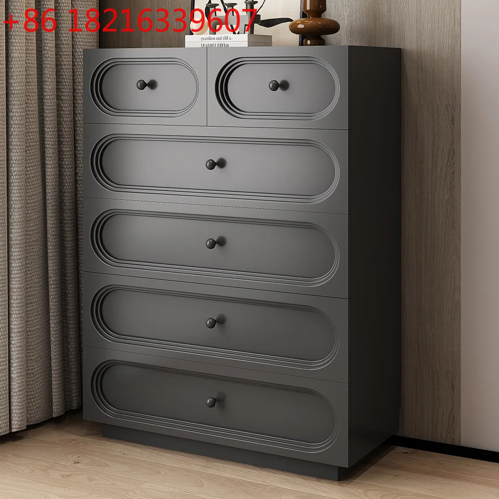 

French retro solid wood six-chest cabinet black high-end living room side cabinet Nordic bedroom end of bed