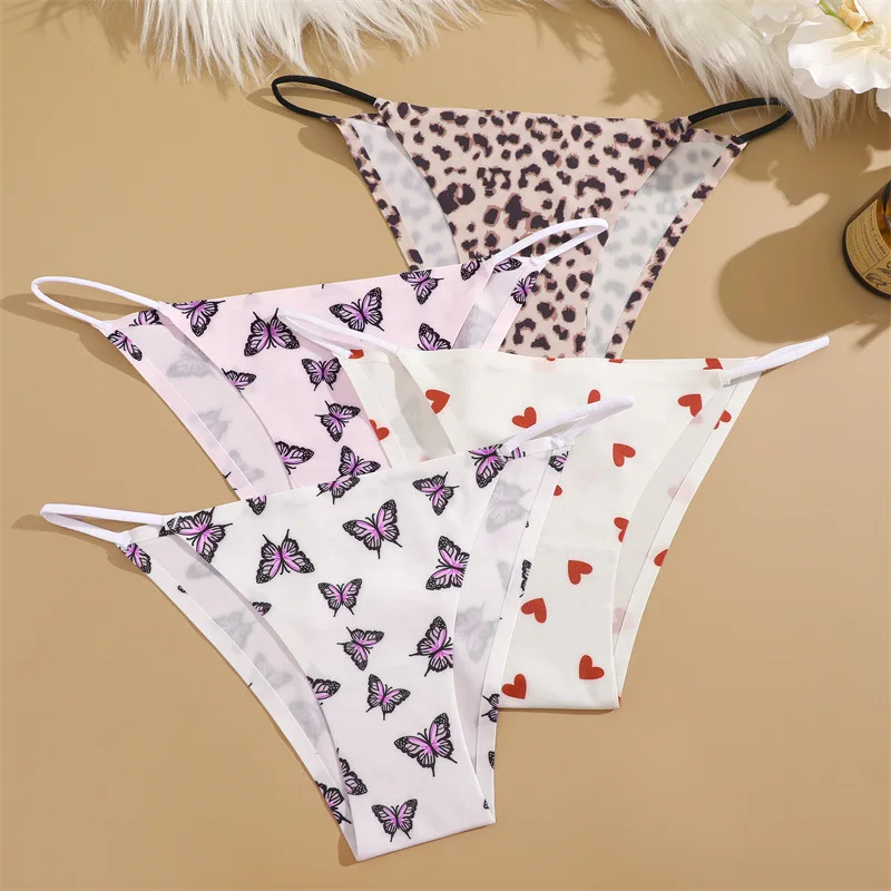 Nahtlose Seide Leopard Unterwäsche frauen Höschen Blume Schmetterling Sexy Kurze Weibliche Low-taille Stretch Dessous soiки