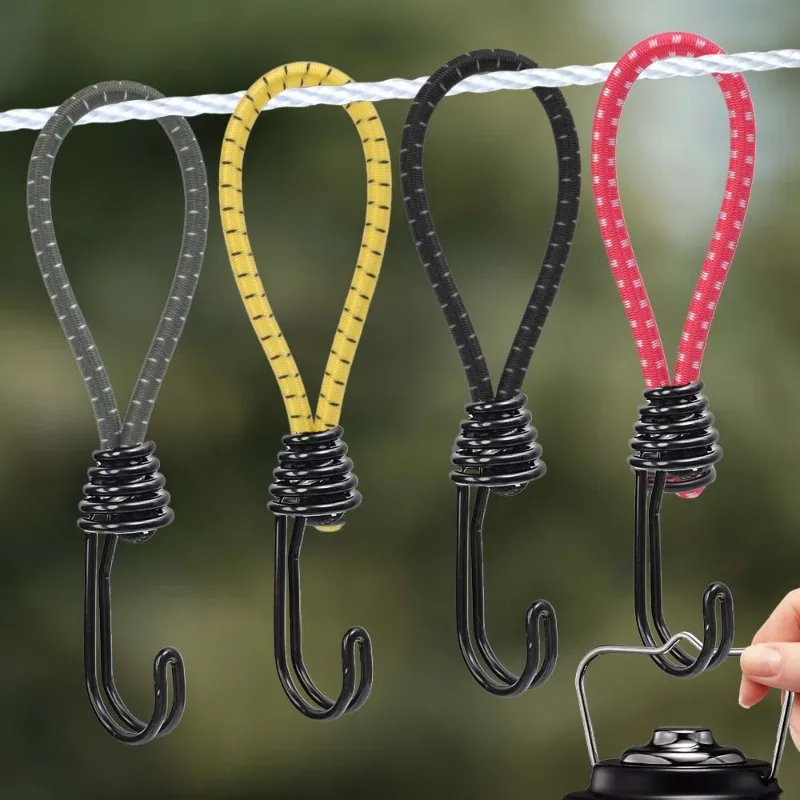 Tent Elastic Rope Cord Hook Versatile Outdoor Camping Canopy Tarp Tent Fixing Cord String Carabiner Hooks Camping Accessories