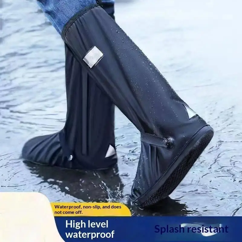 High-Tube Adult Outdoor Fishing Rain Boot Covers Reflective Strips Anti-Slip Wear-Resistant Portable Shoe Covers For Rain Shoes