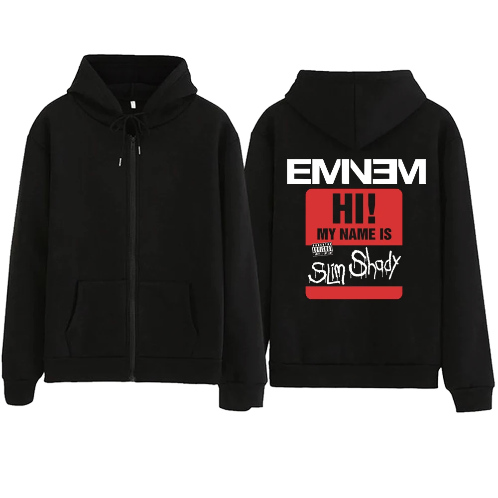 

Eminem Hi My Name is Slim Shady Zipper Hoodie Harajuku Pullover Tops Sweatshirt Streetwear