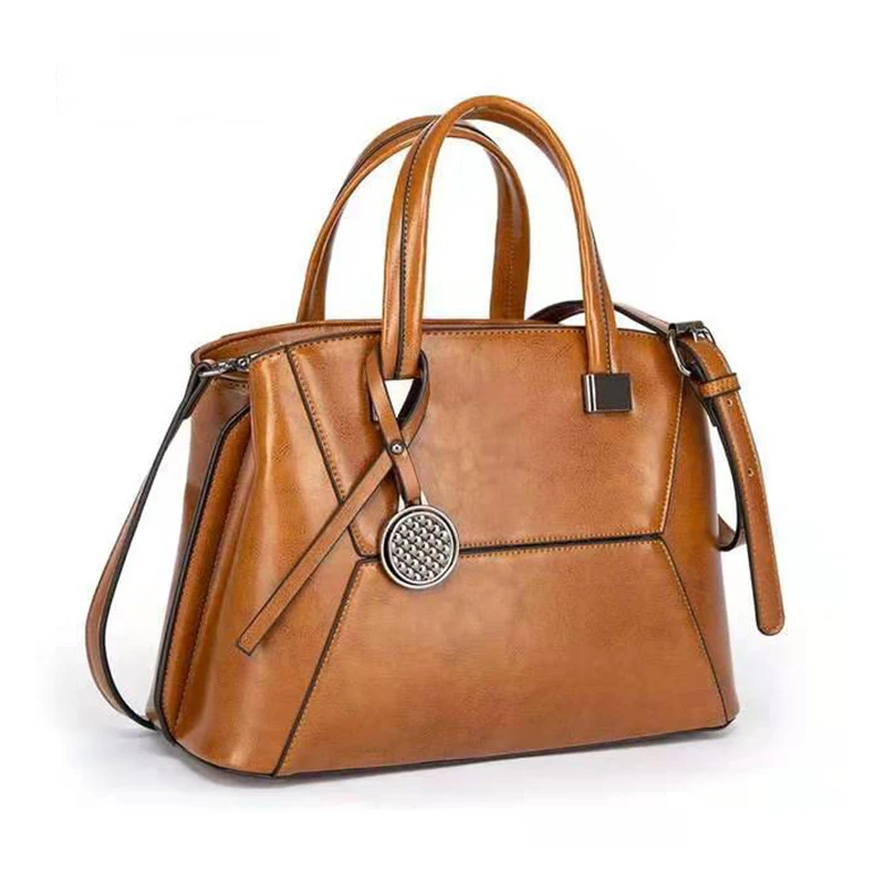 

Genuine Leather Handbag Shoulder Cross Body Messenger Bag For Women Fashion Designer Female Oil Wax Purse Tote Top Handle Bags