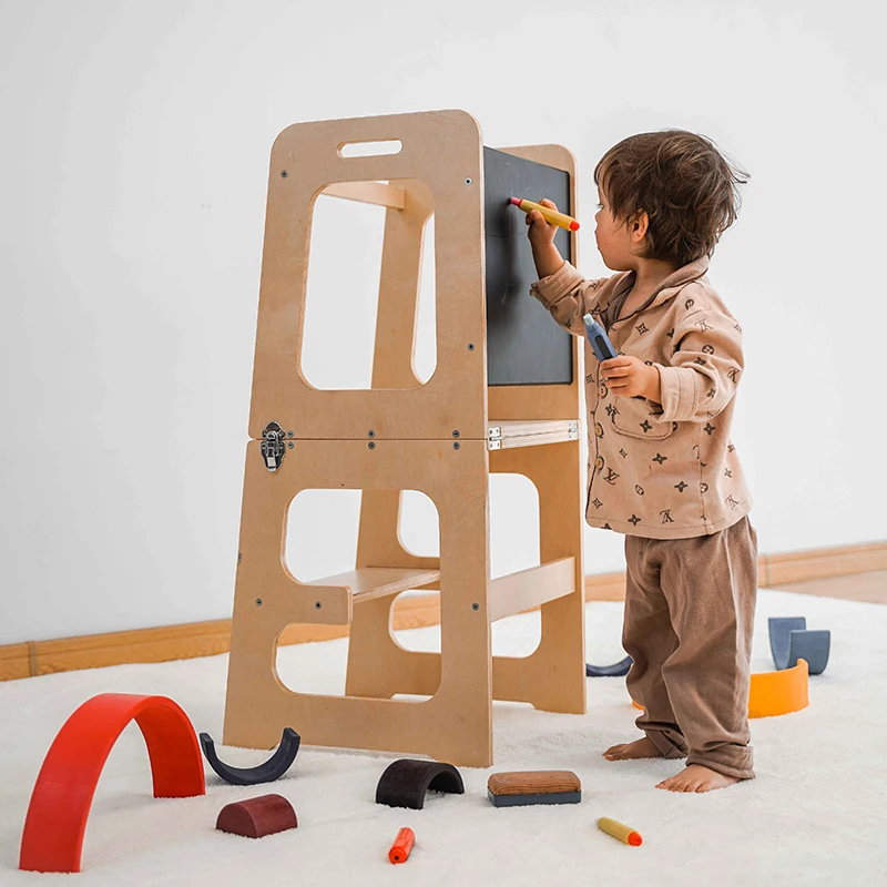 XIHATOY-Marchepied de cuisine pour enfants, alimentation de bébé, chaise haute pour tout-petits, tour d'apprentissage pliable en bois avec tableau noir