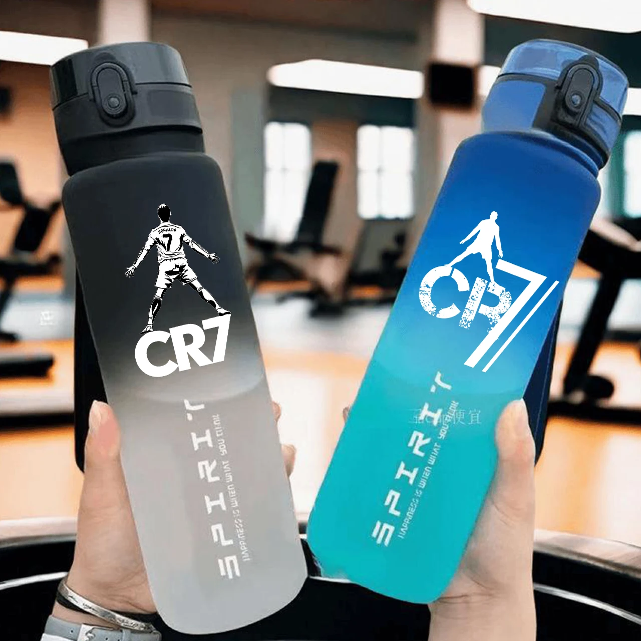 زجاجة مياه شفافة رياضية من نجم كرة القدم رونالدوس سعة 800 مل، زجاجة شرب شفافة مضادة للتسرب للسفر في صالة الألعاب الرياضية، زجاجة بلوري