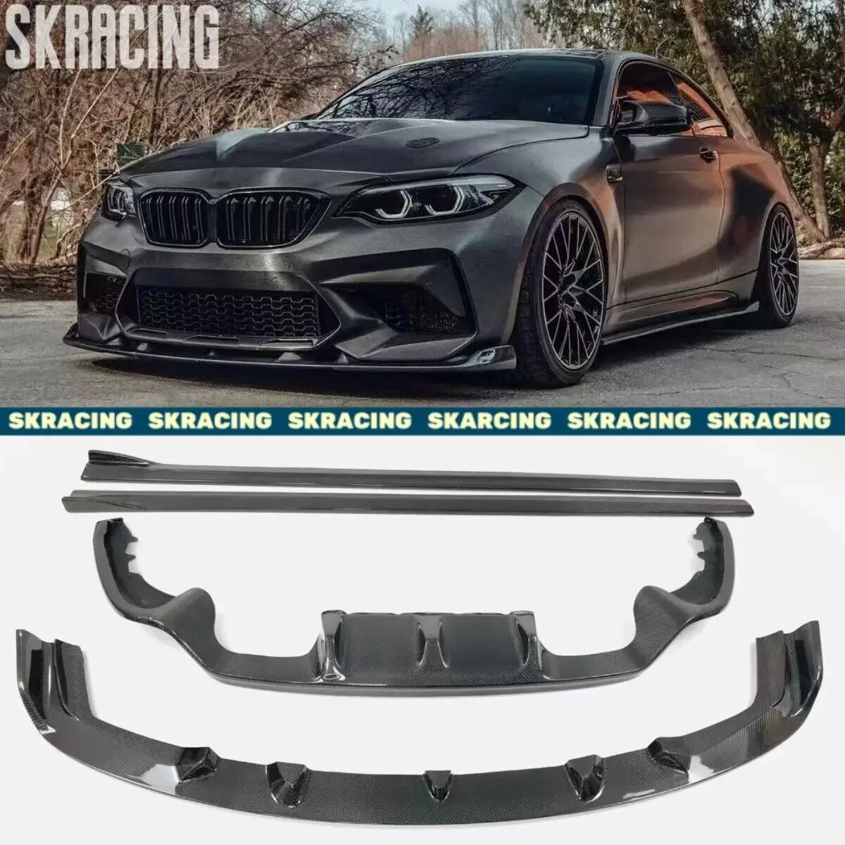 

Body Kits Real Carbon Fiber Front Rear Bumper Lip Side Skirts For BMW M2 M2C F87 2016-2021