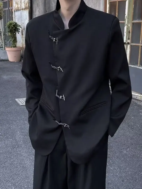 

New Chinese Sle Zhongan Stand Collar Men's Suit Jaet with Button Design Casual High-End Feeling Small ence