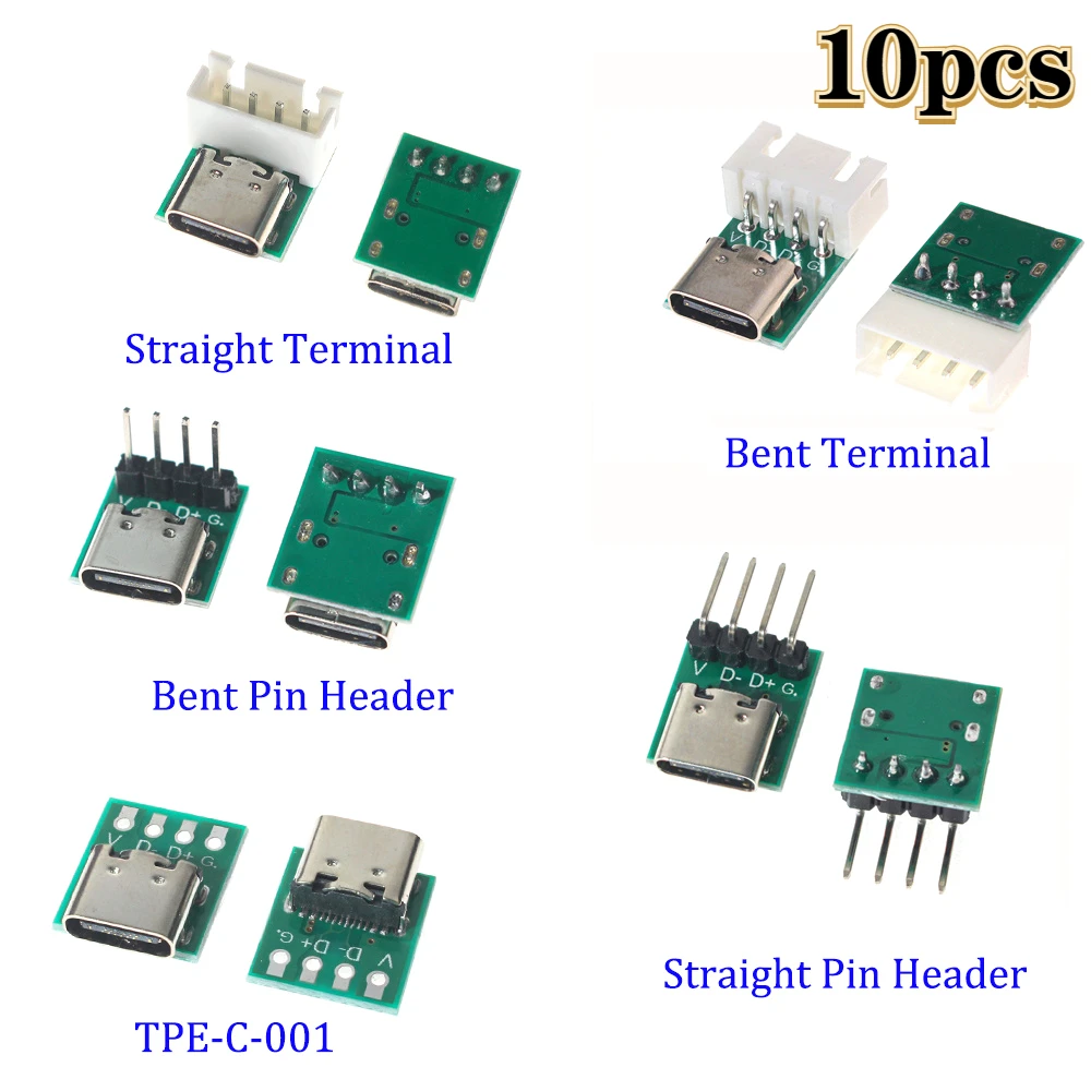 10PCS USB3.1 Type-C Test Board kit- Female Connector Set - 16P 2.54mm PCB Converter for High-Current Power Supply Adapters